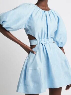 AJE Blue Mimosa Puff Sleeve Mini Dress